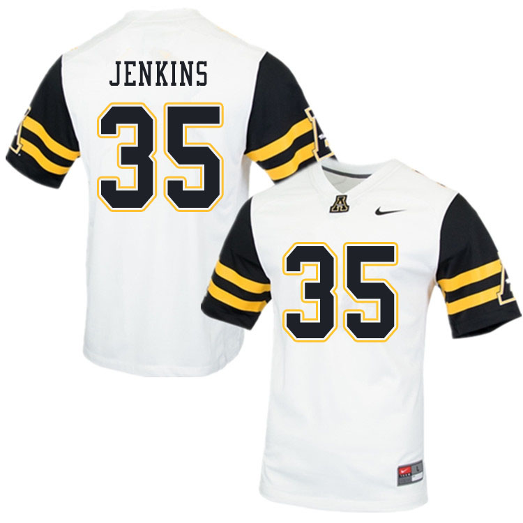 Men #35 Emmanuel Jenkins Appalachian State Mountaineers College Football Jerseys Sale-White - Click Image to Close